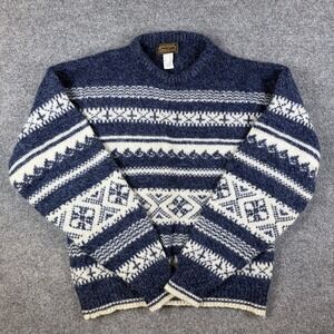 Vintage Eddie Bauer Sweater Mens L Fair Isle Nordic Fuzzy Knit Wool Made in USA